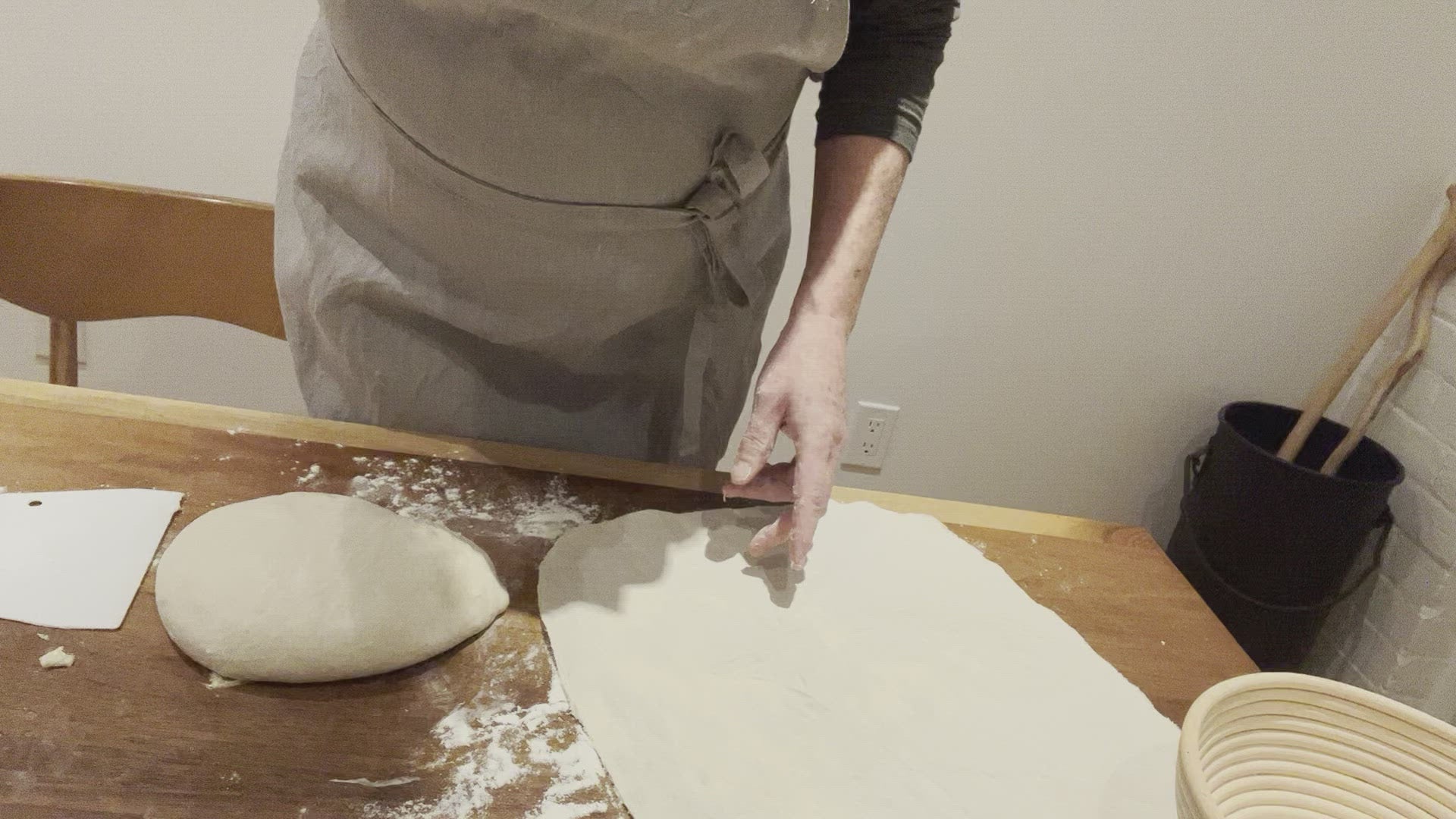 Kim is shaping dough, setting it in the bannekin then placing it into the banneton. Simple, easy to use and easier to clean than a traditional banneton liner with seams and elastic.